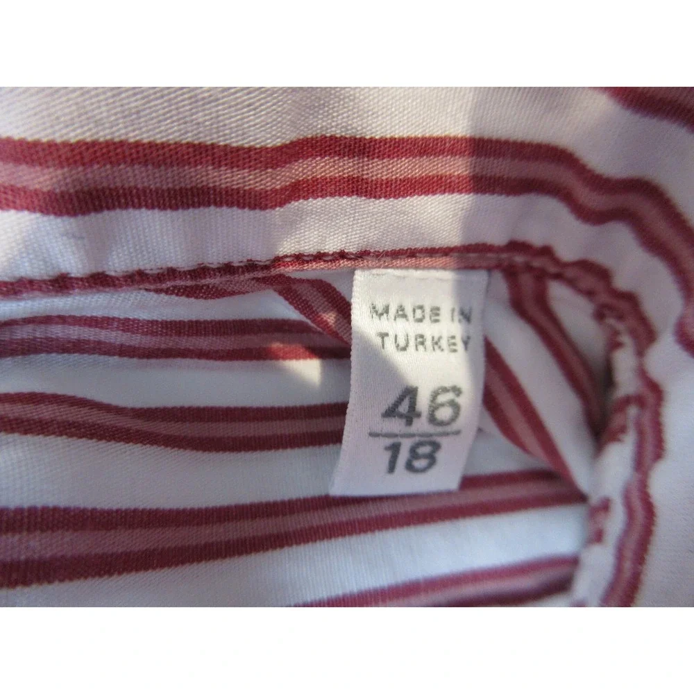 Ermenegildo Zegna Dress Shirt Mens 18 46 Red Stripe Regular Fit Cotton LS